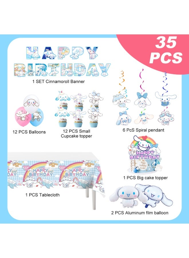 FRUITFUL PARTY Cinnamoroll Birthday Party Decorations, 35pcs Cinnamoroll Decoration Set - Cinnamoroll Balloons Banner Tablecloth Spiral Pendant Cupcake Toppers etc Cinnamoroll Birthday Party Supplies - Image 2